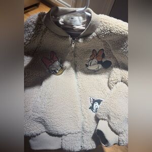 H&M Cream Sherpa Jacket with Cartoon Patches